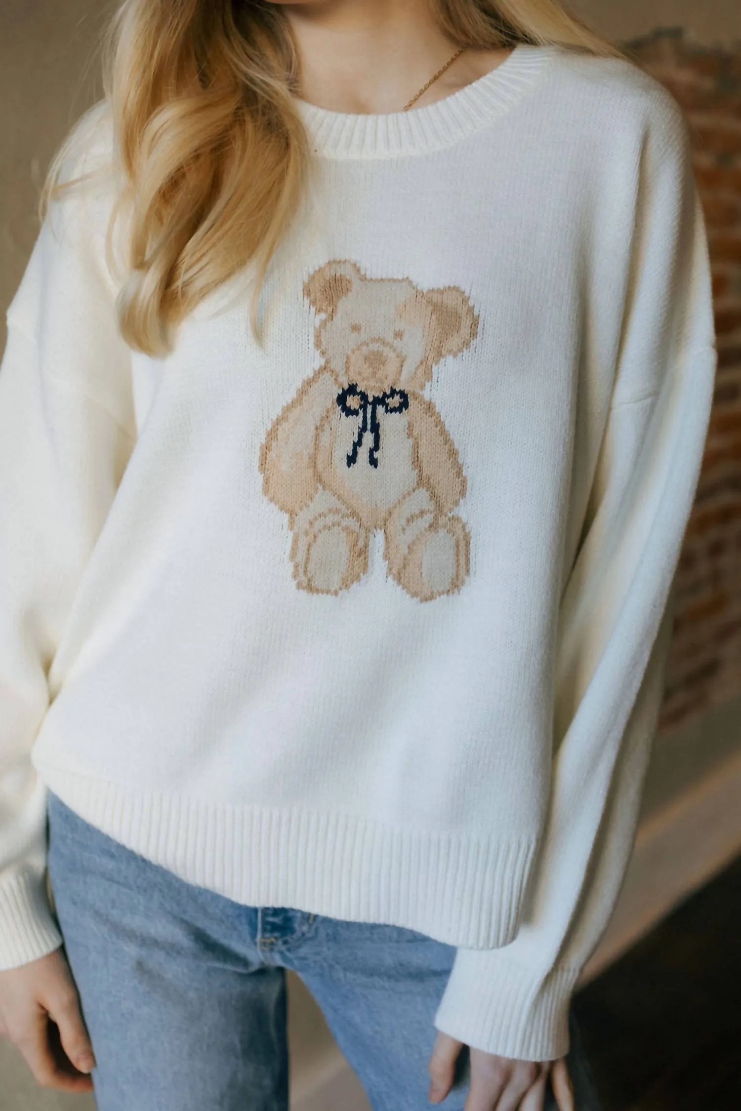 Teddy Bear Sweater Top In White