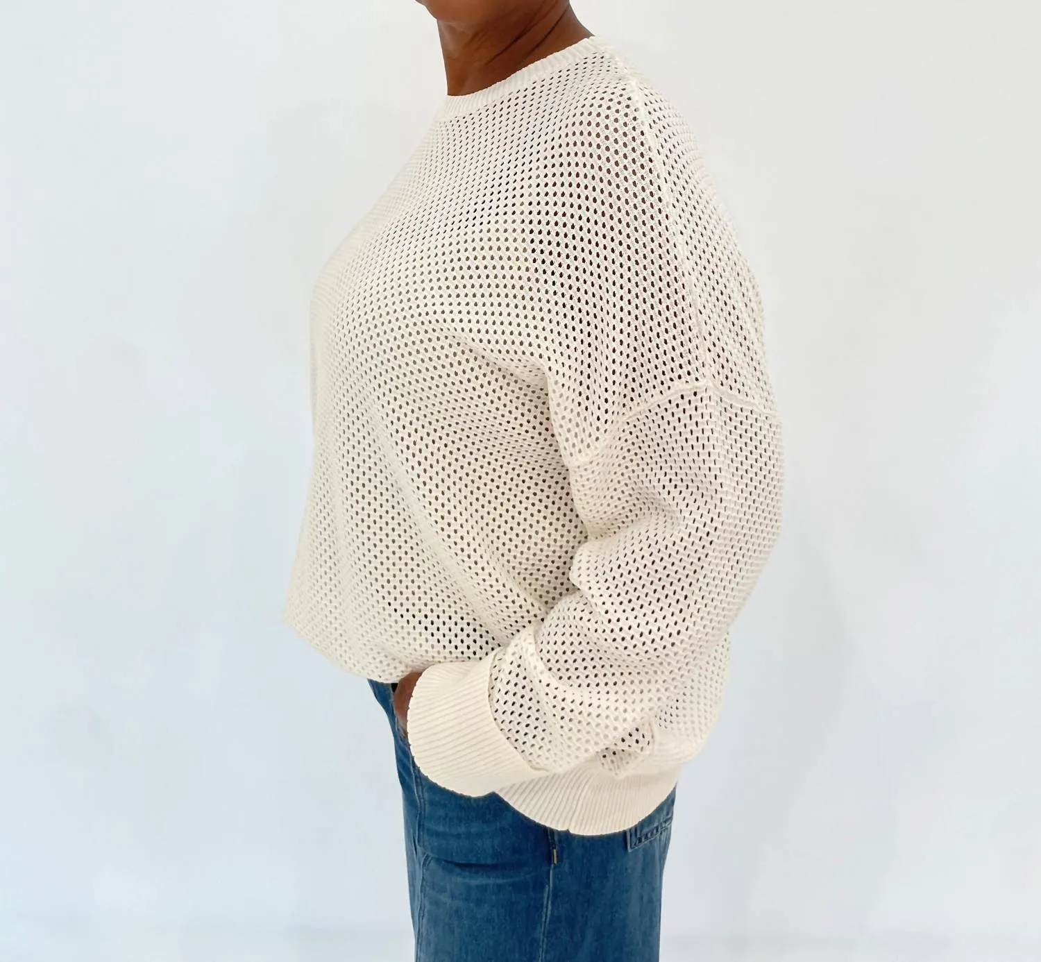Textured Crew Sweater In White