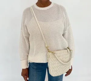Textured Crew Sweater In White