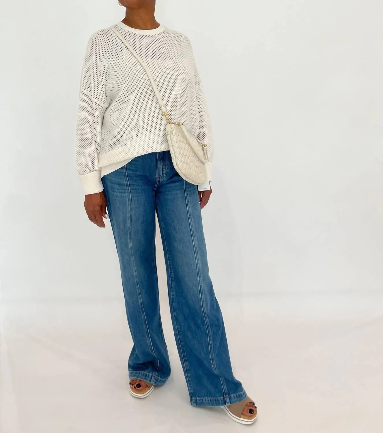 Textured Crew Sweater In White