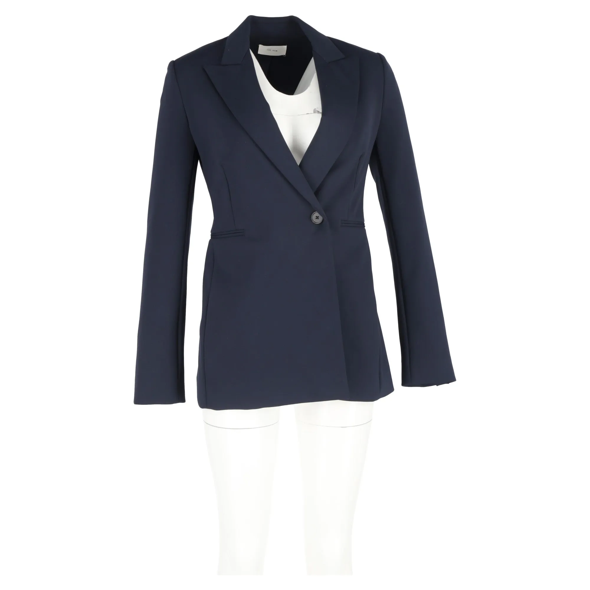 The Row Koja Single-Breasted Scuba Blazer in Navy Blue Wool