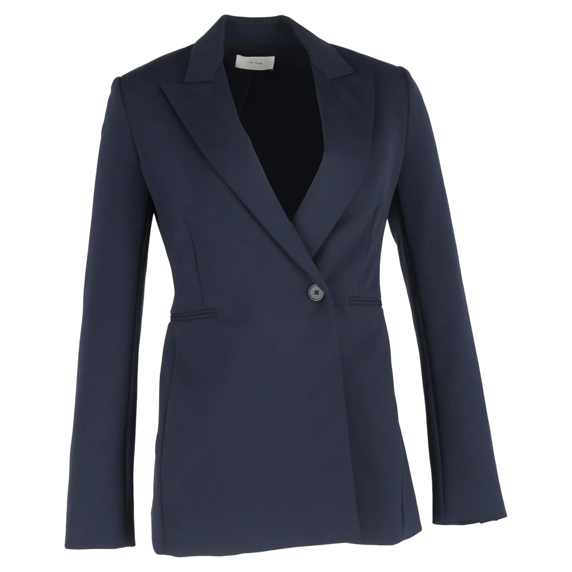 The Row Koja Single-Breasted Scuba Blazer in Navy Blue Wool