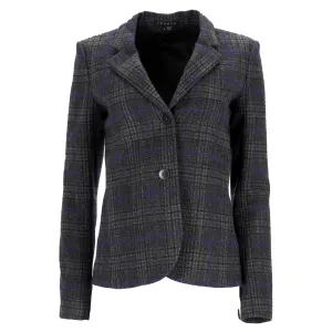 Theory Plaid Single-Breasted Blazer in Grey Wool