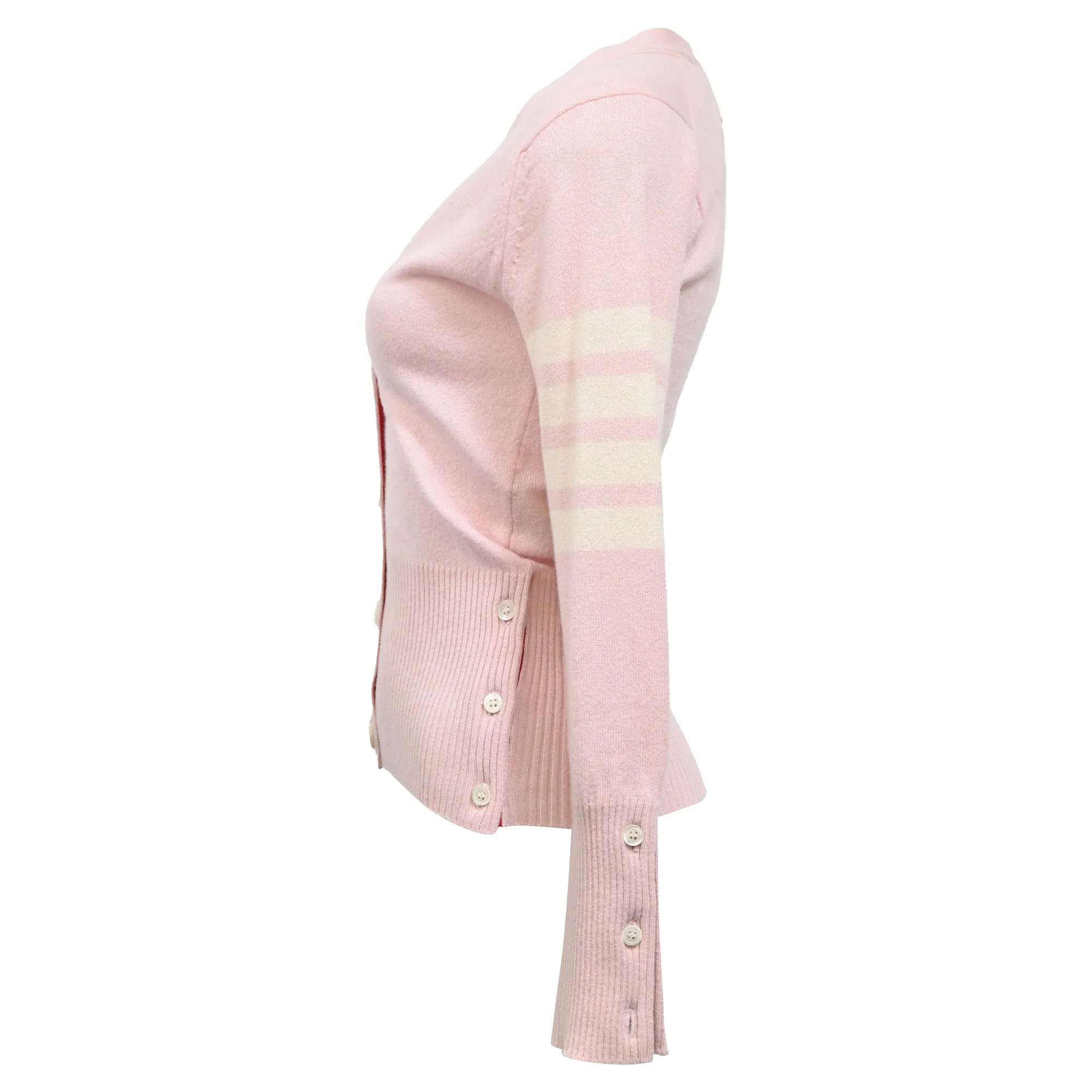Thom Browne 4-Bar Buttoned Cardigan in Pink Cotton