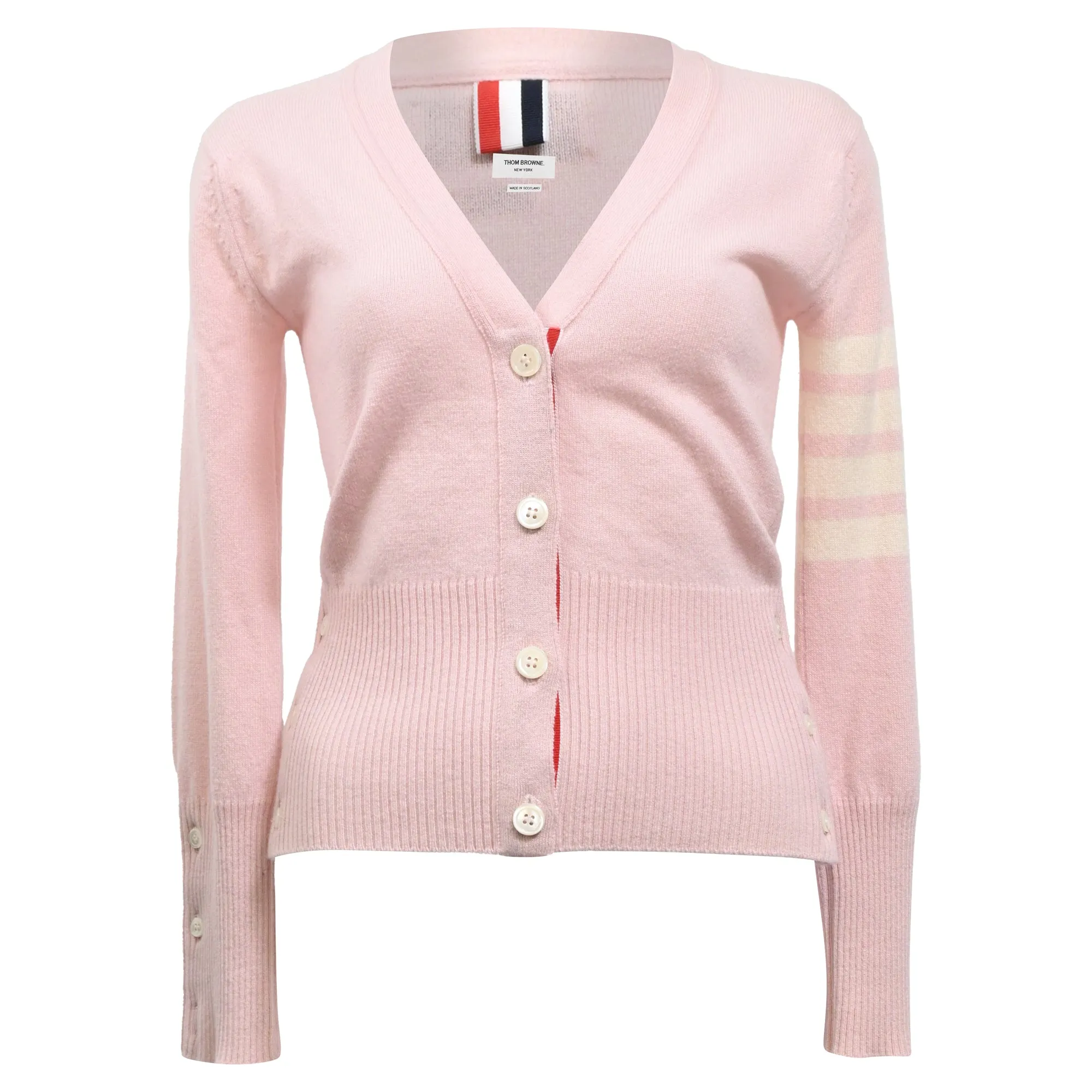 Thom Browne 4-Bar Buttoned Cardigan in Pink Cotton