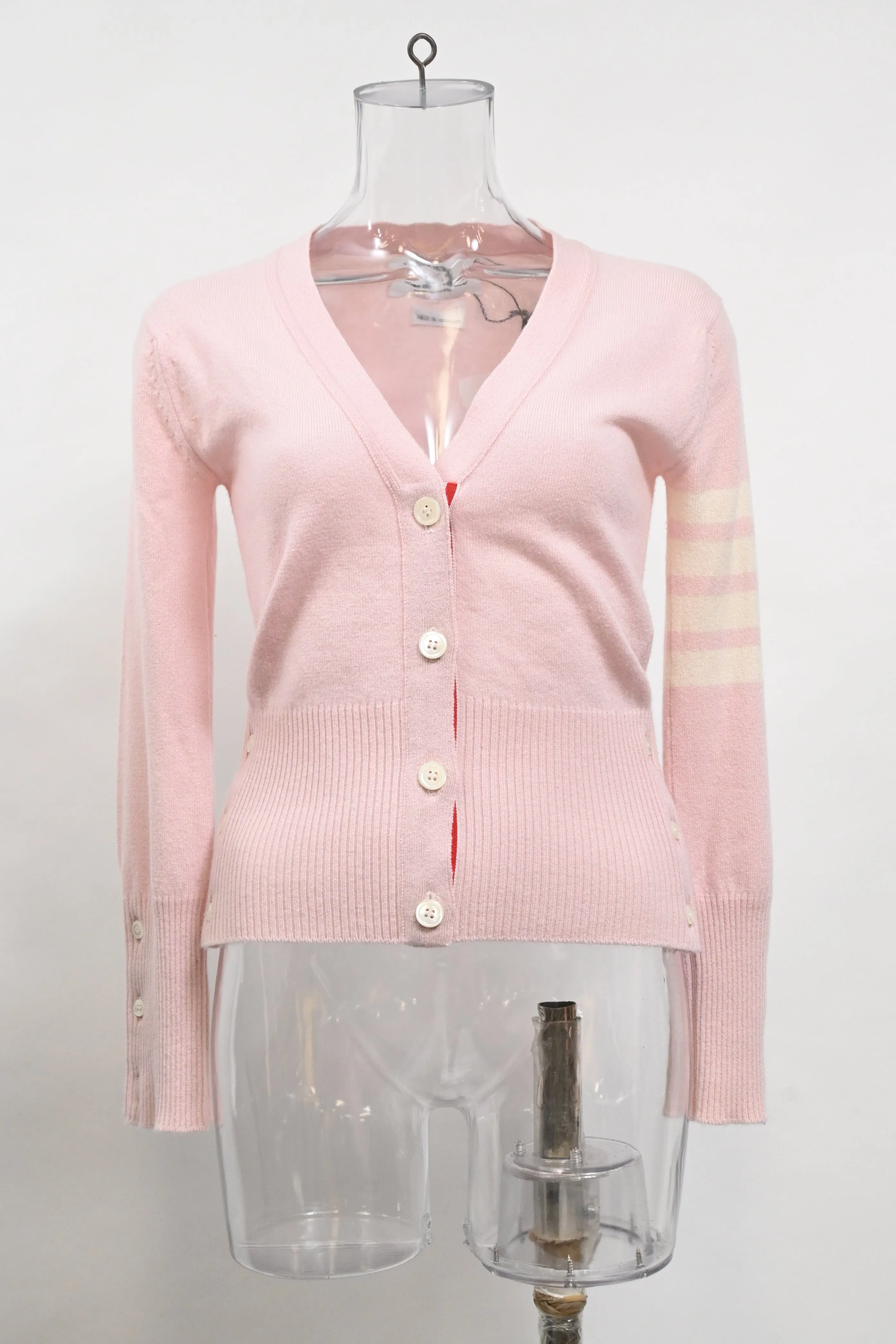 Thom Browne 4-Bar Buttoned Cardigan in Pink Cotton