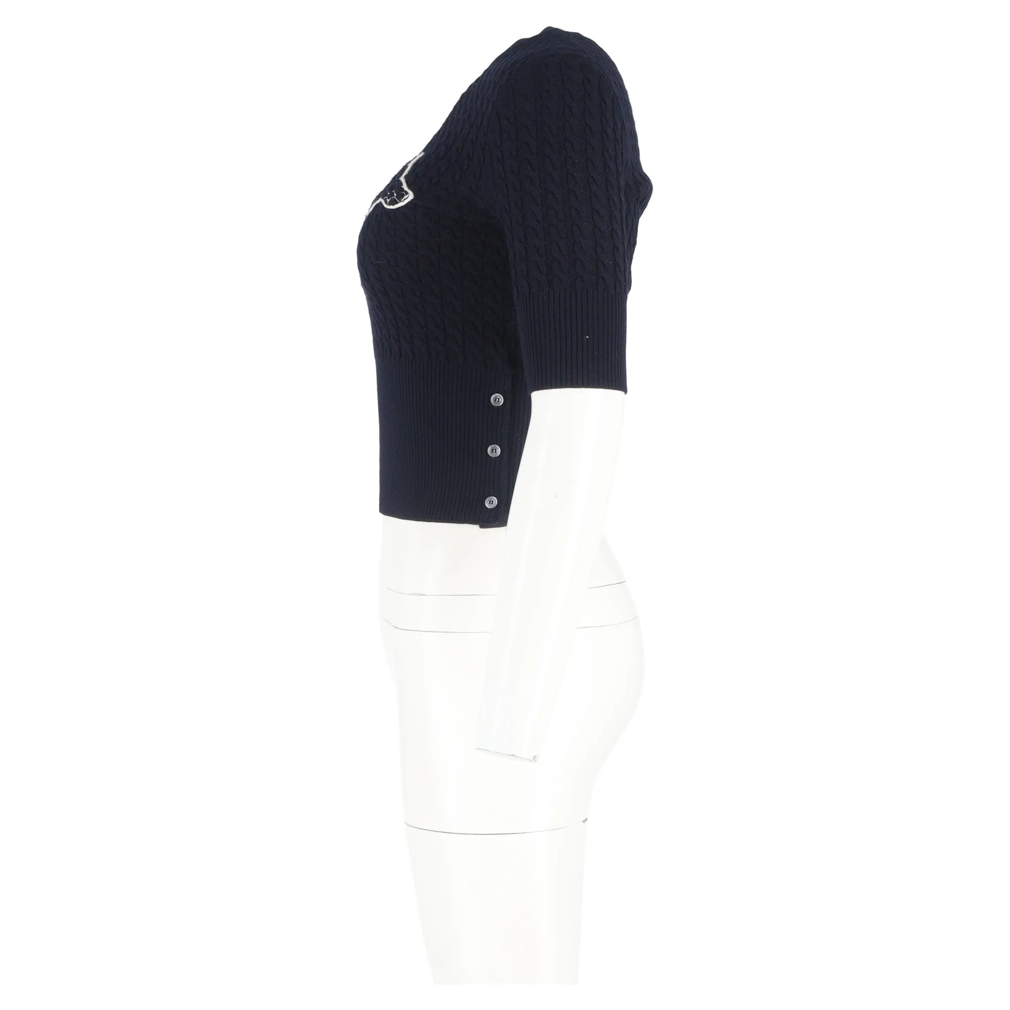 Thom Browne Knitted Whale Print T-Shirt in Navy Blue Wool