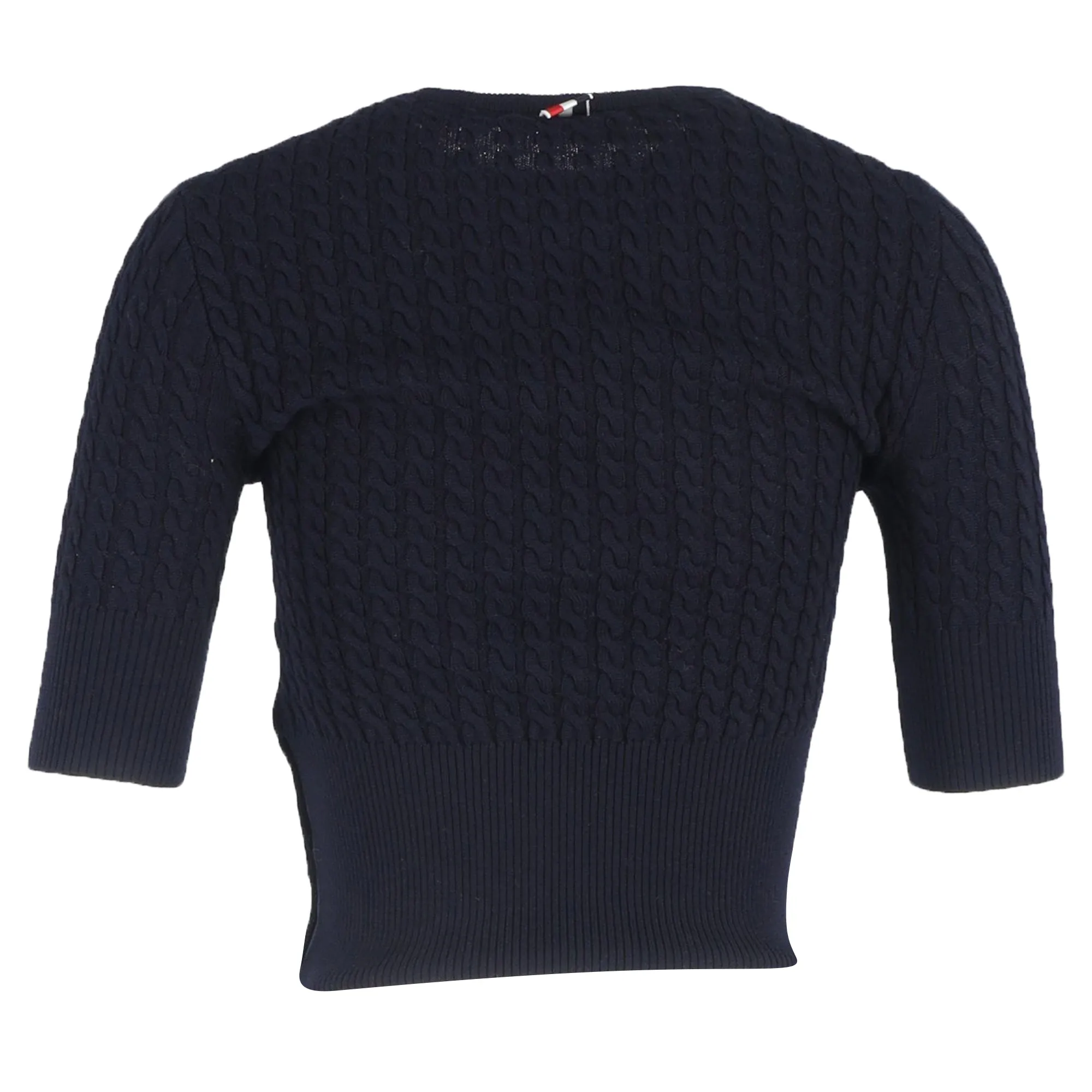 Thom Browne Knitted Whale Print T-Shirt in Navy Blue Wool