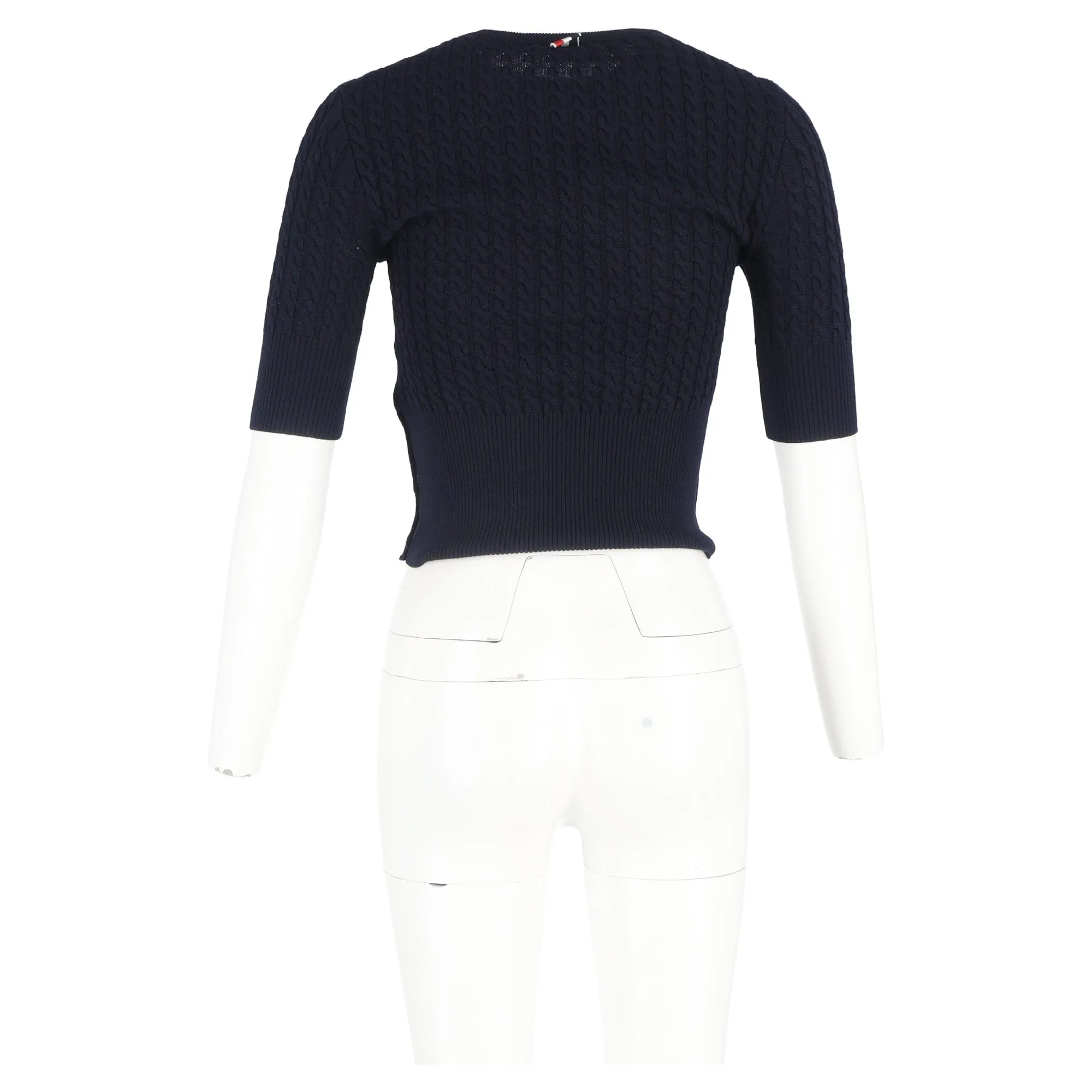 Thom Browne Knitted Whale Print T-Shirt in Navy Blue Wool