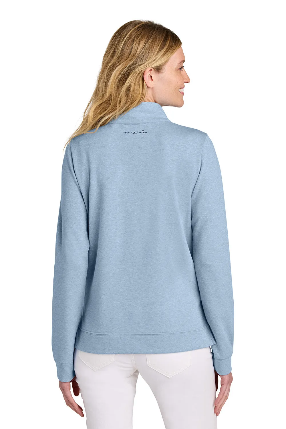 TravisMathew Womens Coveside Wrinkle Resistant 1/4 Zip Sweatshirt - Heather Light Blue