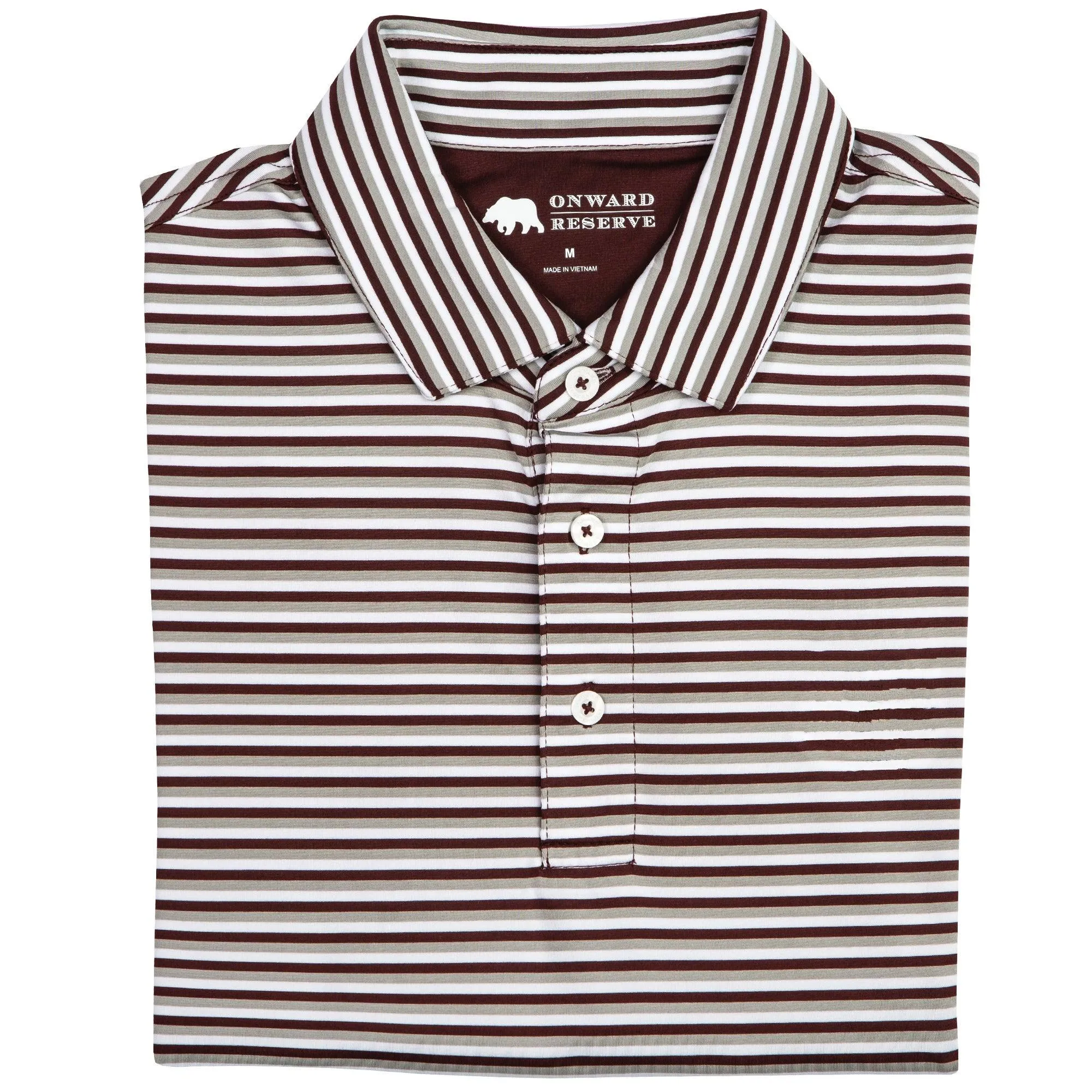 Triple Stripe Performance Polo - Maroon/Gray