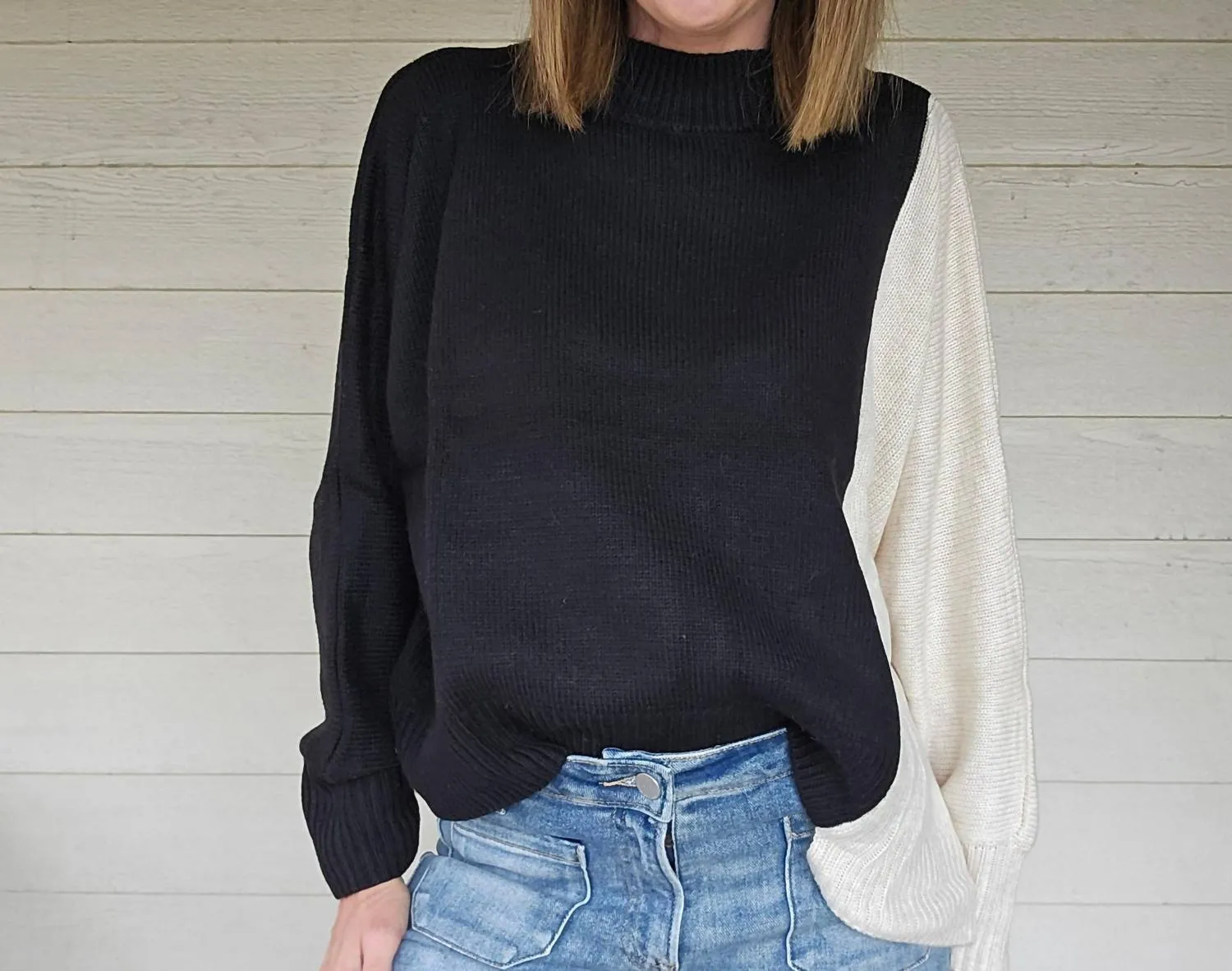 Two Tone Sweater In Black