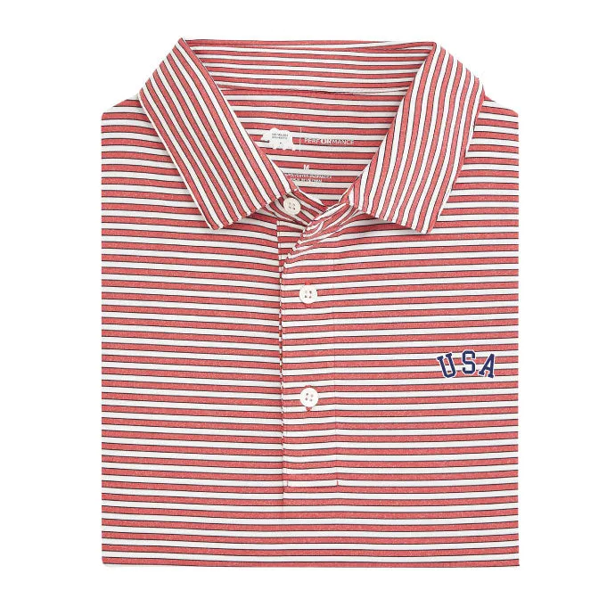 USA Mulligan Stripe Performance Polo - Heather Red