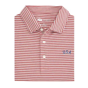 USA Mulligan Stripe Performance Polo - Heather Red