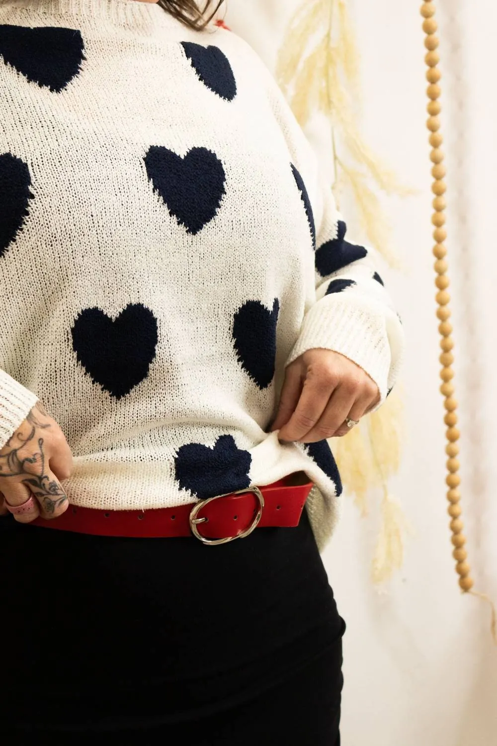 Valentine Heart Sweater In Ivory/ Black