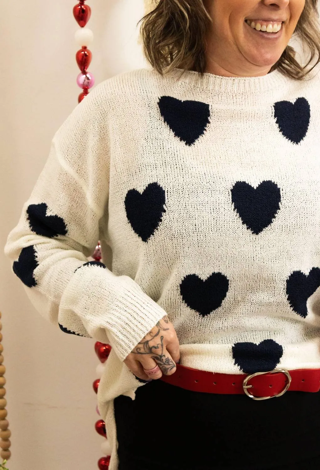 Valentine Heart Sweater In Ivory/ Black