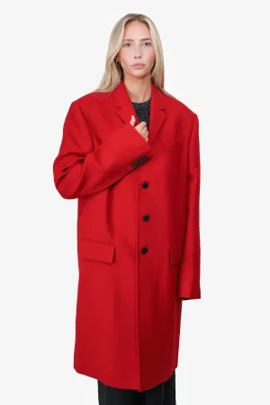 Valentino Red Virgin Wool Single Breasted Coat Size 54 Mens