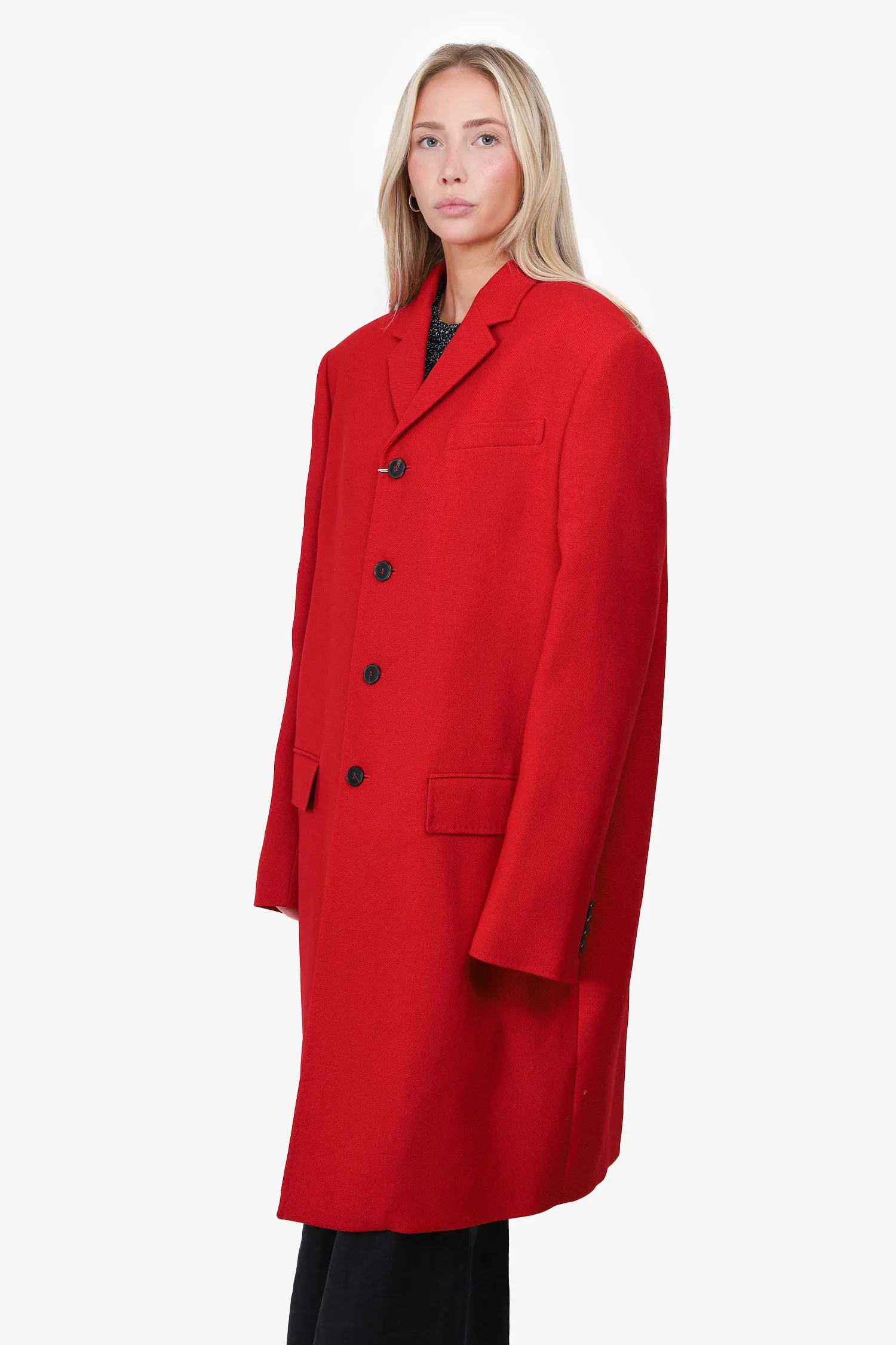 Valentino Red Virgin Wool Single Breasted Coat Size 54 Mens