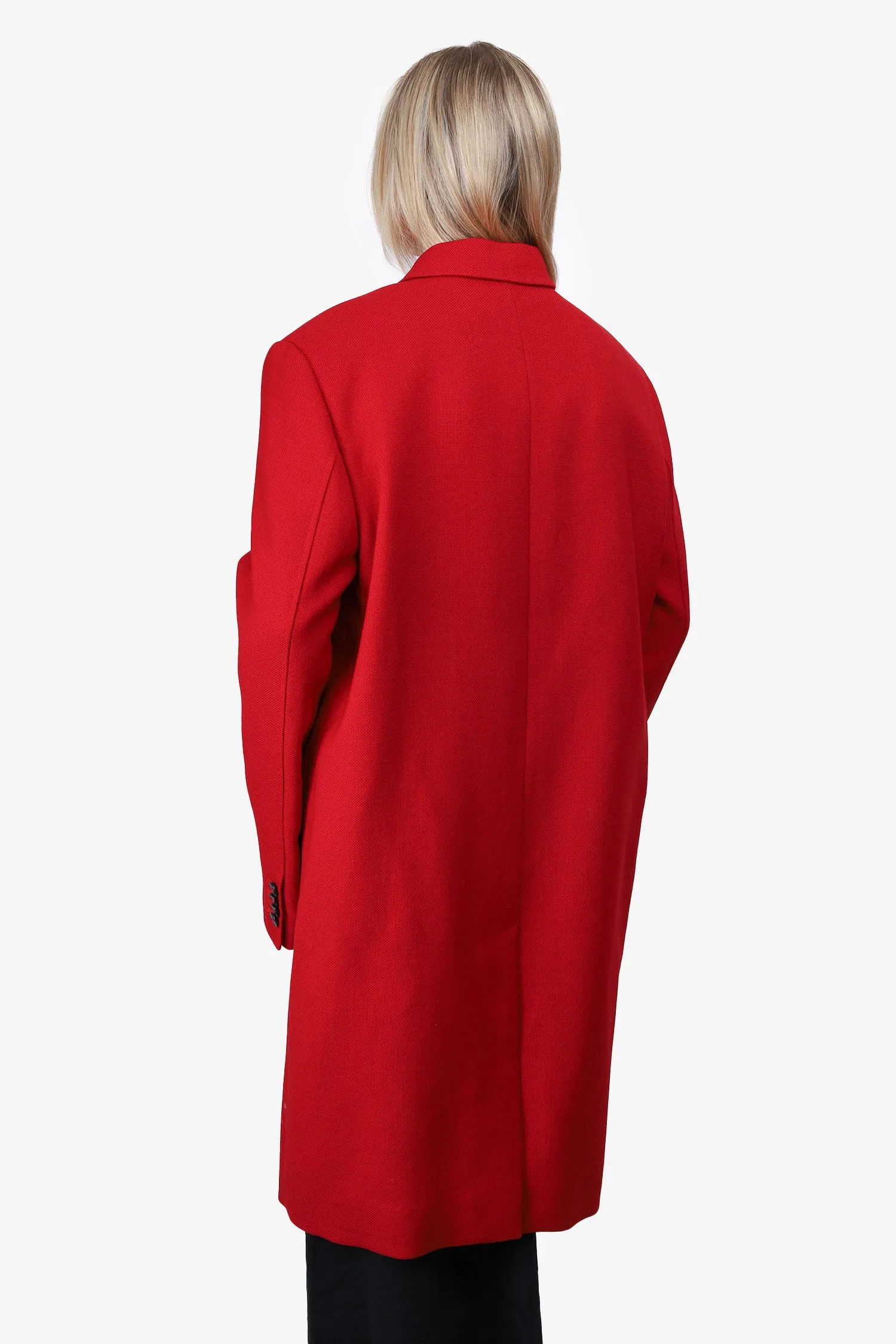 Valentino Red Virgin Wool Single Breasted Coat Size 54 Mens
