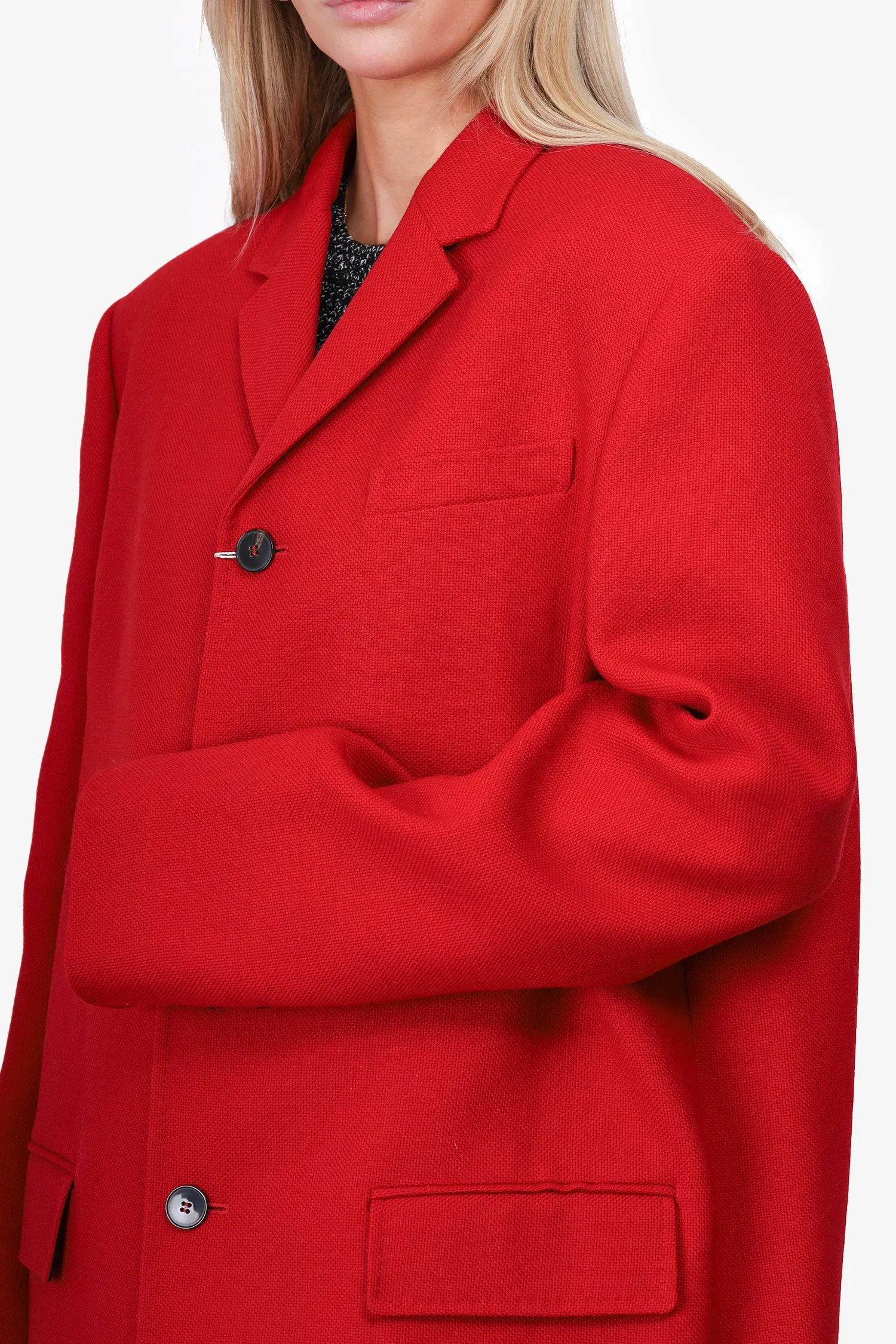 Valentino Red Virgin Wool Single Breasted Coat Size 54 Mens