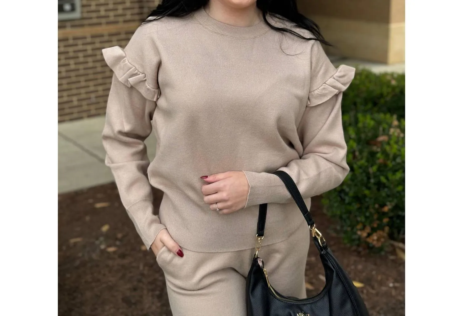 Vanessa Solid Sweater Set In Taupe