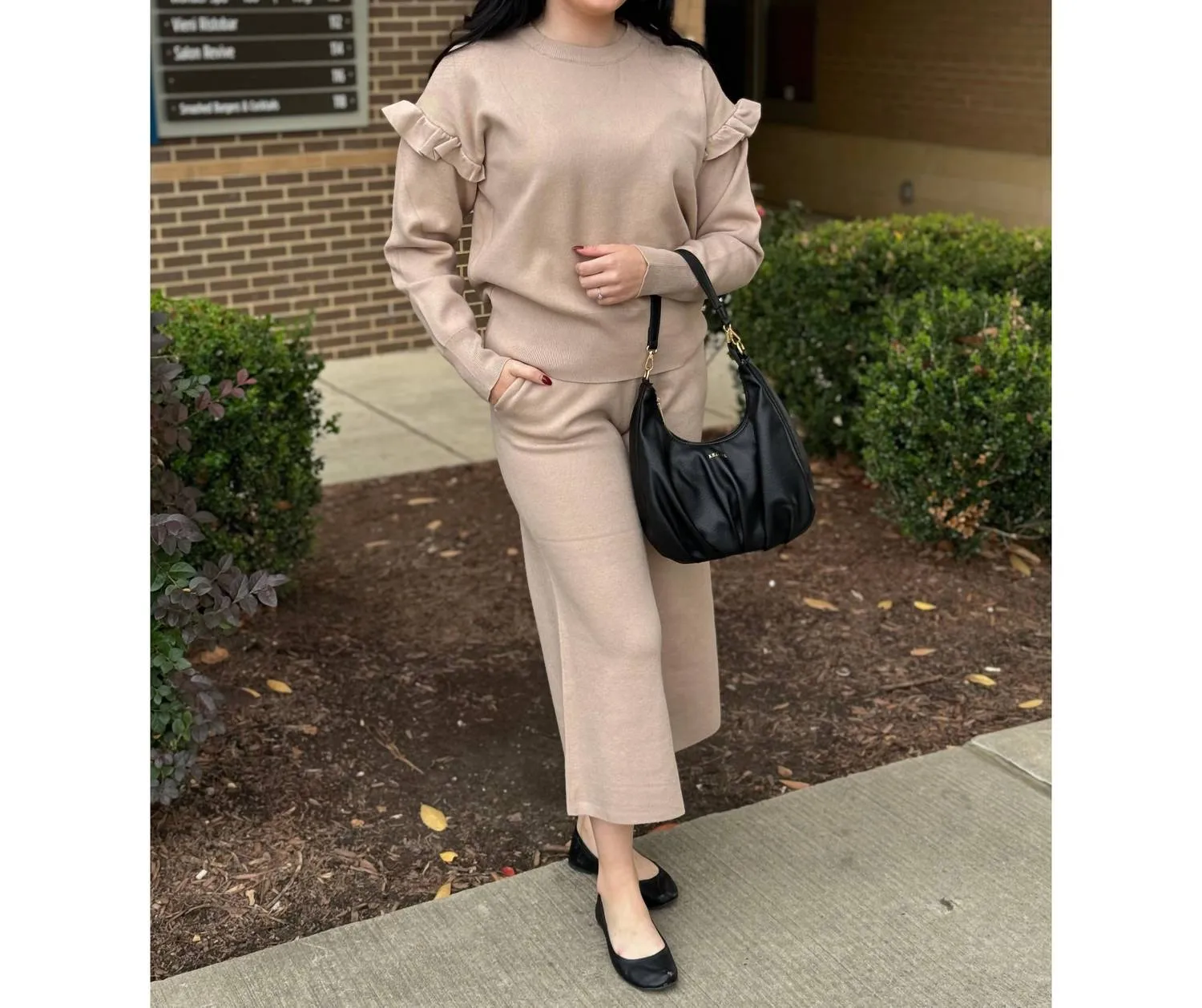 Vanessa Solid Sweater Set In Taupe