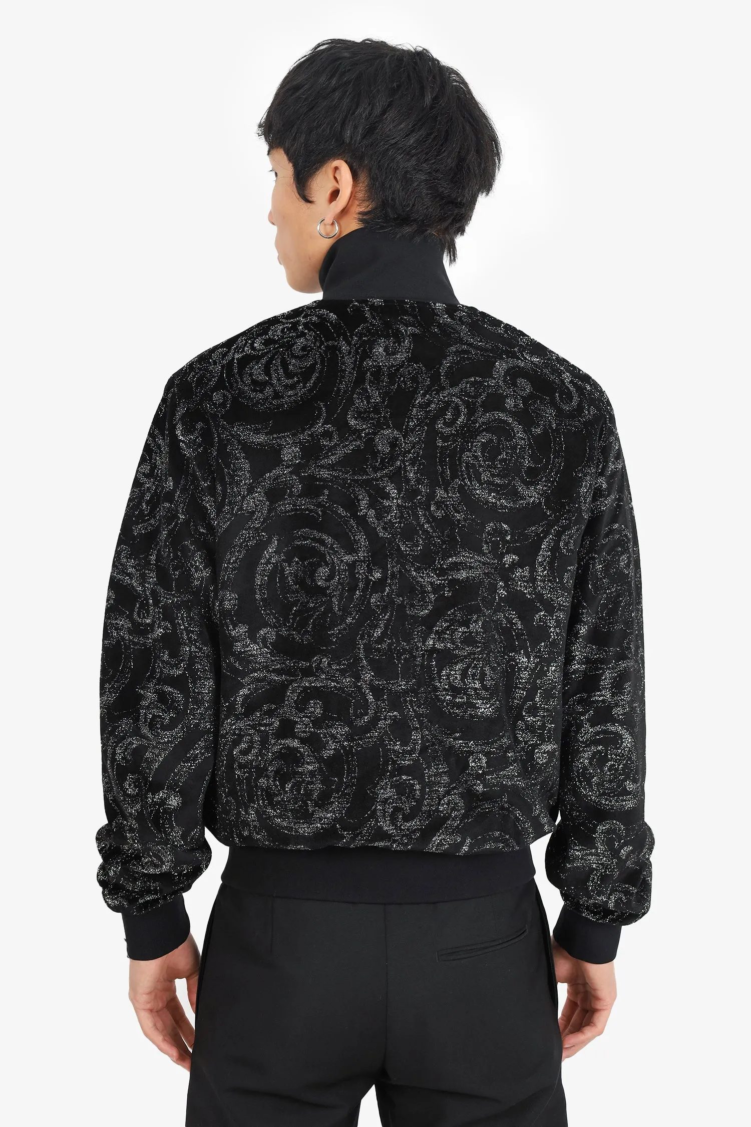 Versace Black Glitter Barocco Print Jacquard Zip-up Jacket Size M Mens