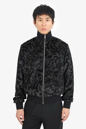 Versace Black Glitter Barocco Print Jacquard Zip-up Jacket Size M Mens