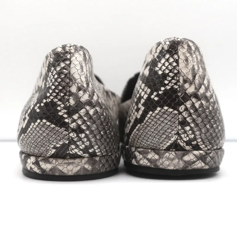 Vince Loafers Paz Gray/Cream Snake-Print Leather Size 7 Slip-On Flats