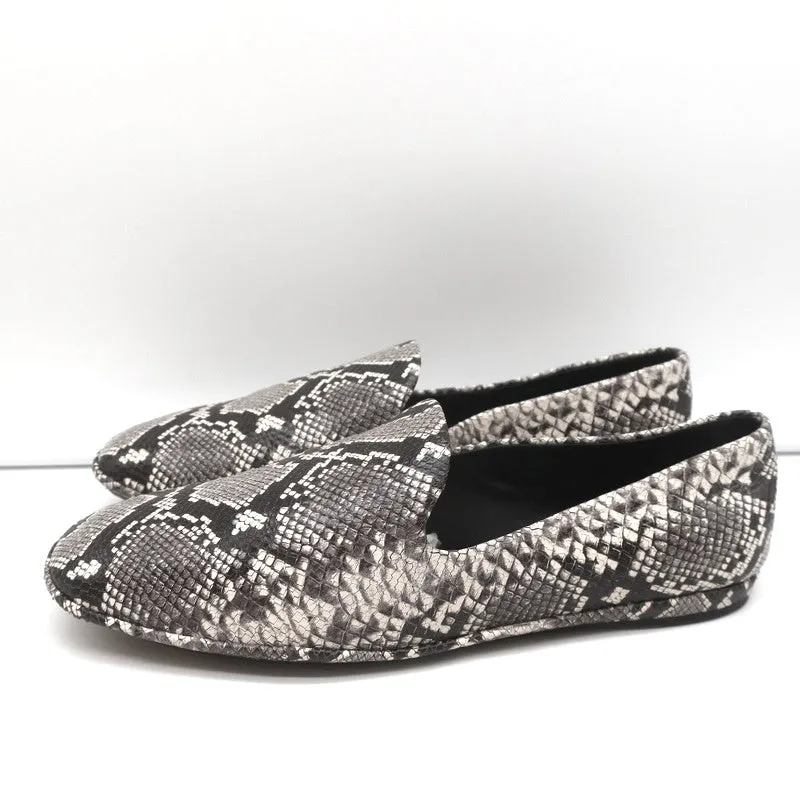 Vince Loafers Paz Gray/Cream Snake-Print Leather Size 7 Slip-On Flats