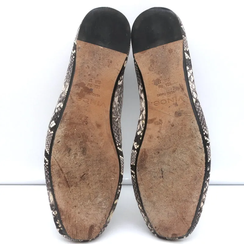 Vince Loafers Paz Gray/Cream Snake-Print Leather Size 7 Slip-On Flats