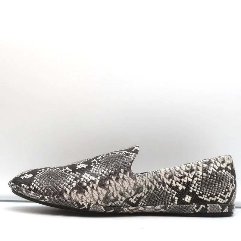 Vince Loafers Paz Gray/Cream Snake-Print Leather Size 7 Slip-On Flats