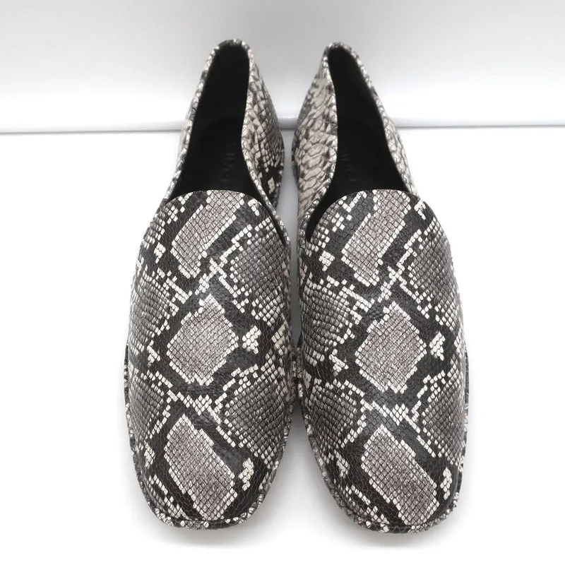 Vince Loafers Paz Gray/Cream Snake-Print Leather Size 7 Slip-On Flats