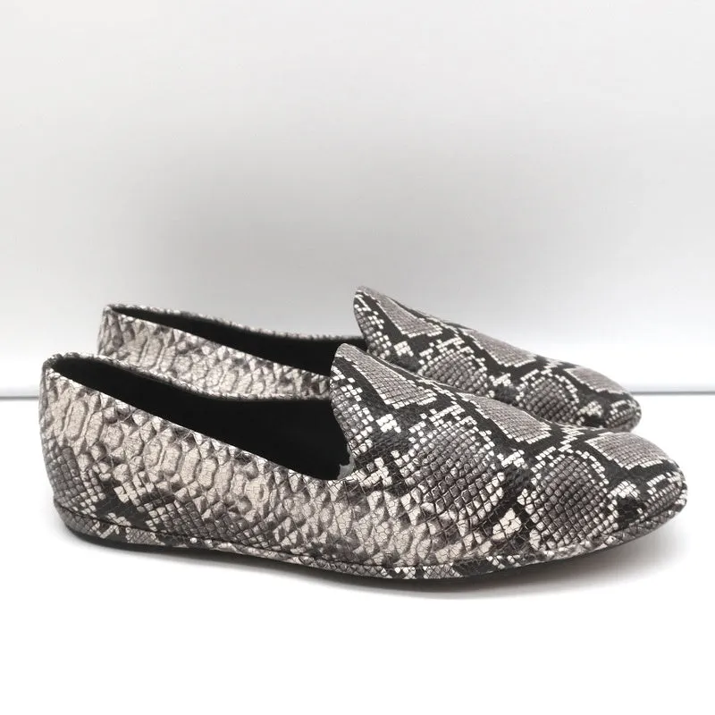 Vince Loafers Paz Gray/Cream Snake-Print Leather Size 7 Slip-On Flats