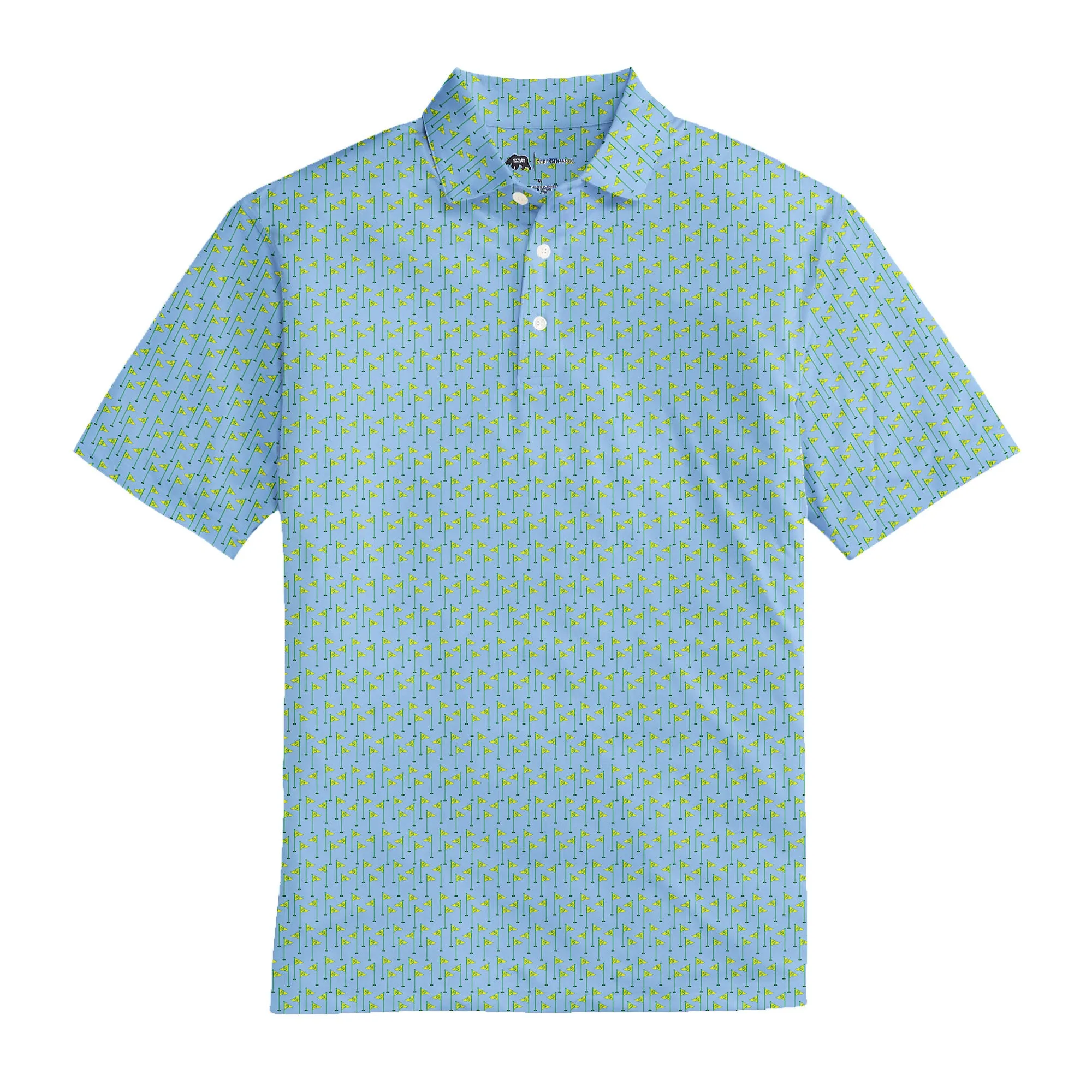 Waffle House Golf Flags Printed Performance Polo - Sky
