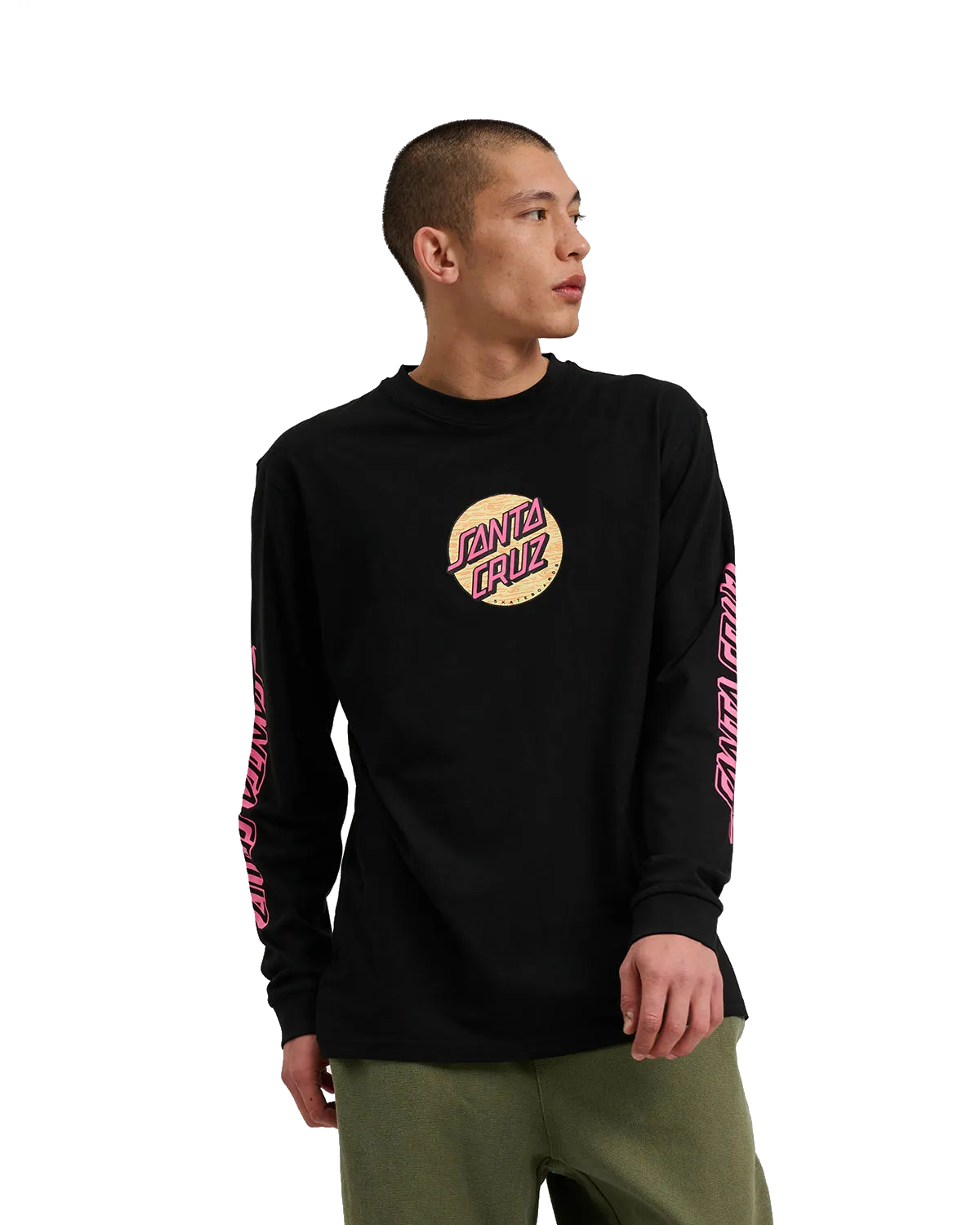 Wagon Dot Front Long Sleeve T-Shirt in Black
