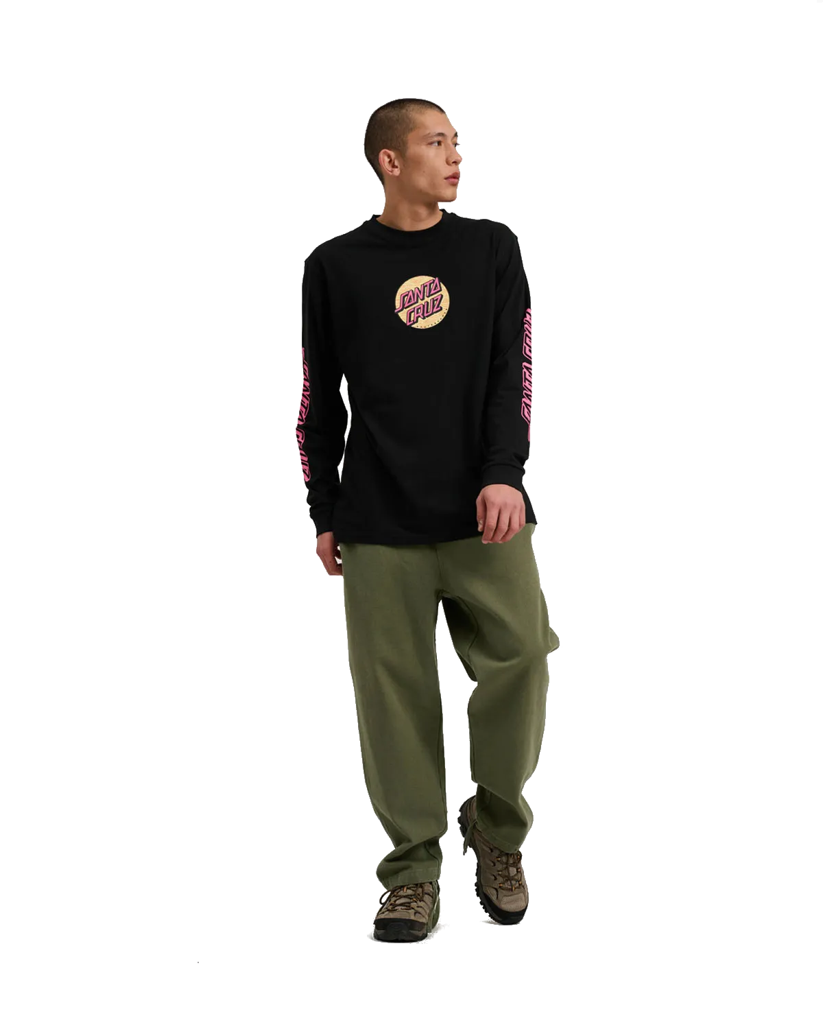 Wagon Dot Front Long Sleeve T-Shirt in Black