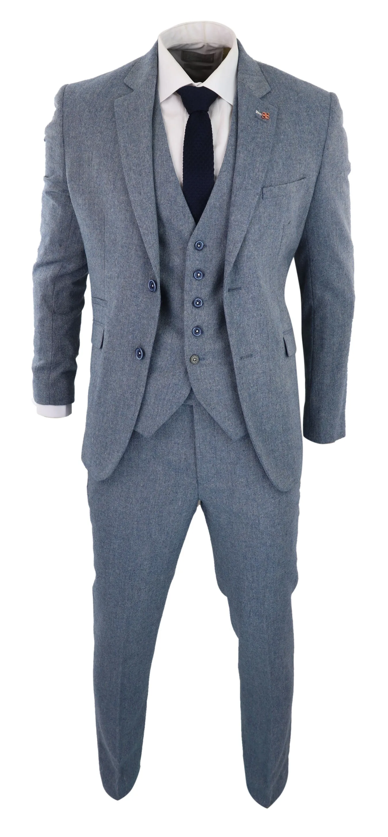 Wells 3 Piece Wool Suit Blue Tweed Vintage