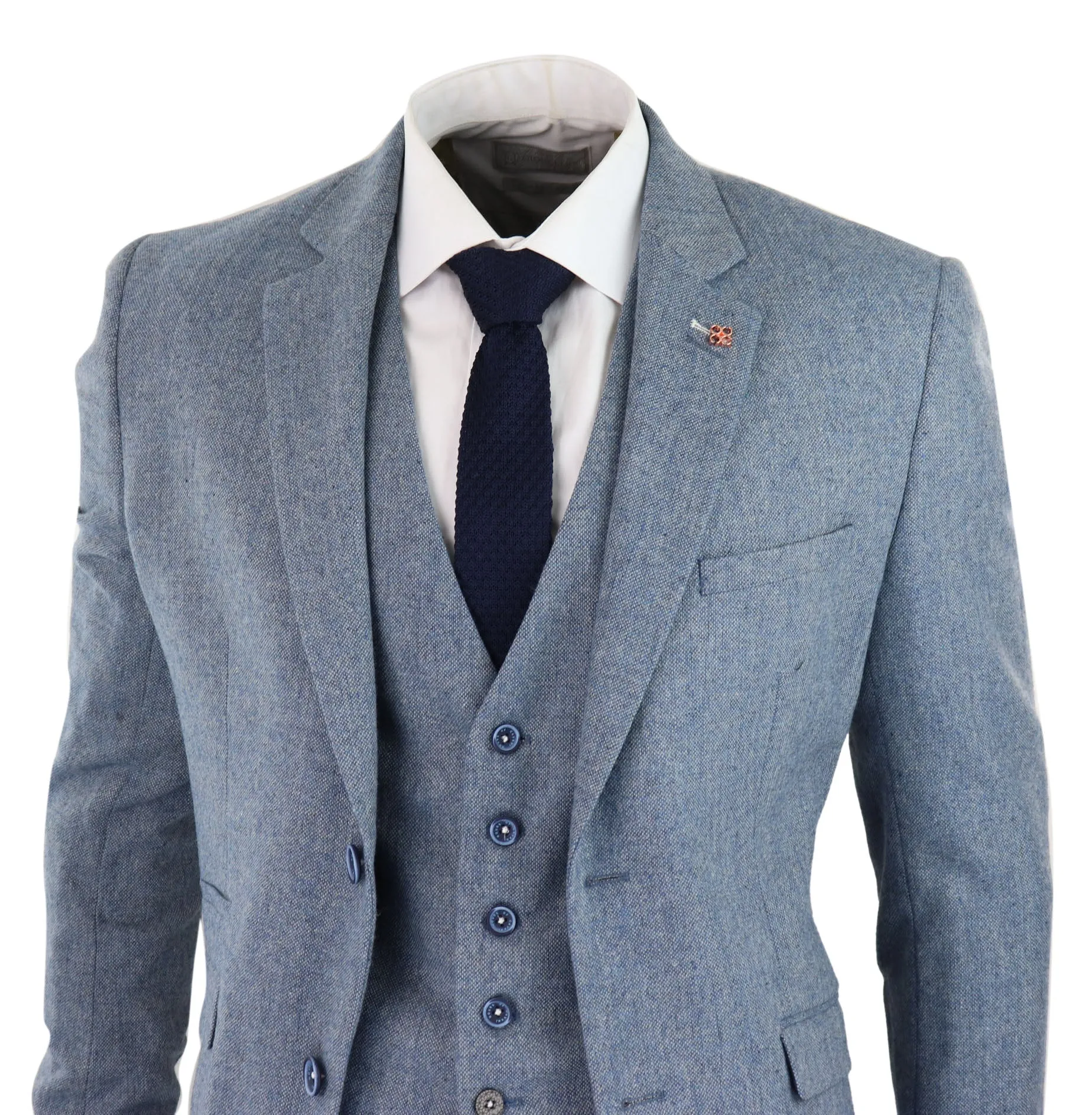 Wells 3 Piece Wool Suit Blue Tweed Vintage