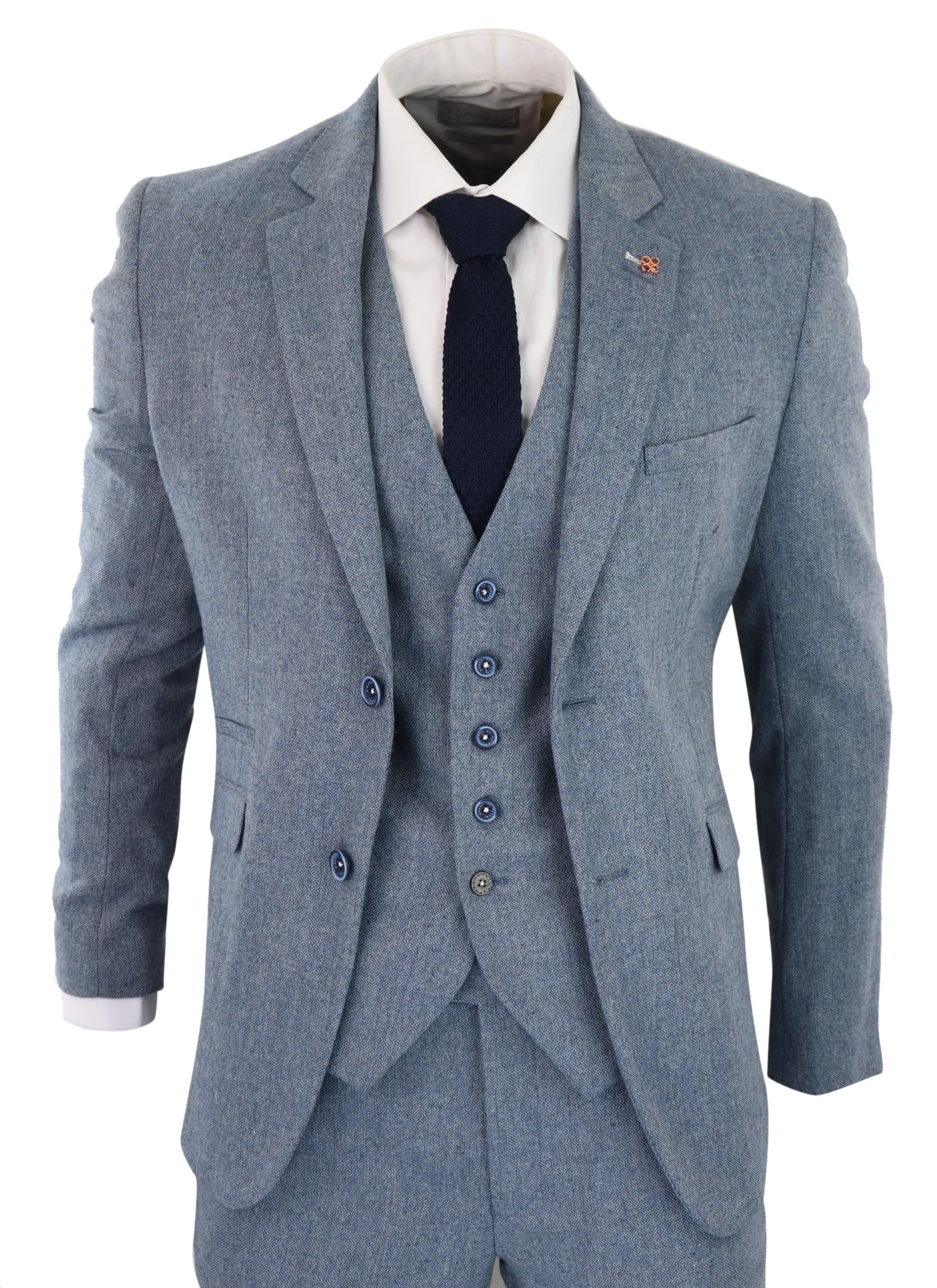 Wells 3 Piece Wool Suit Blue Tweed Vintage