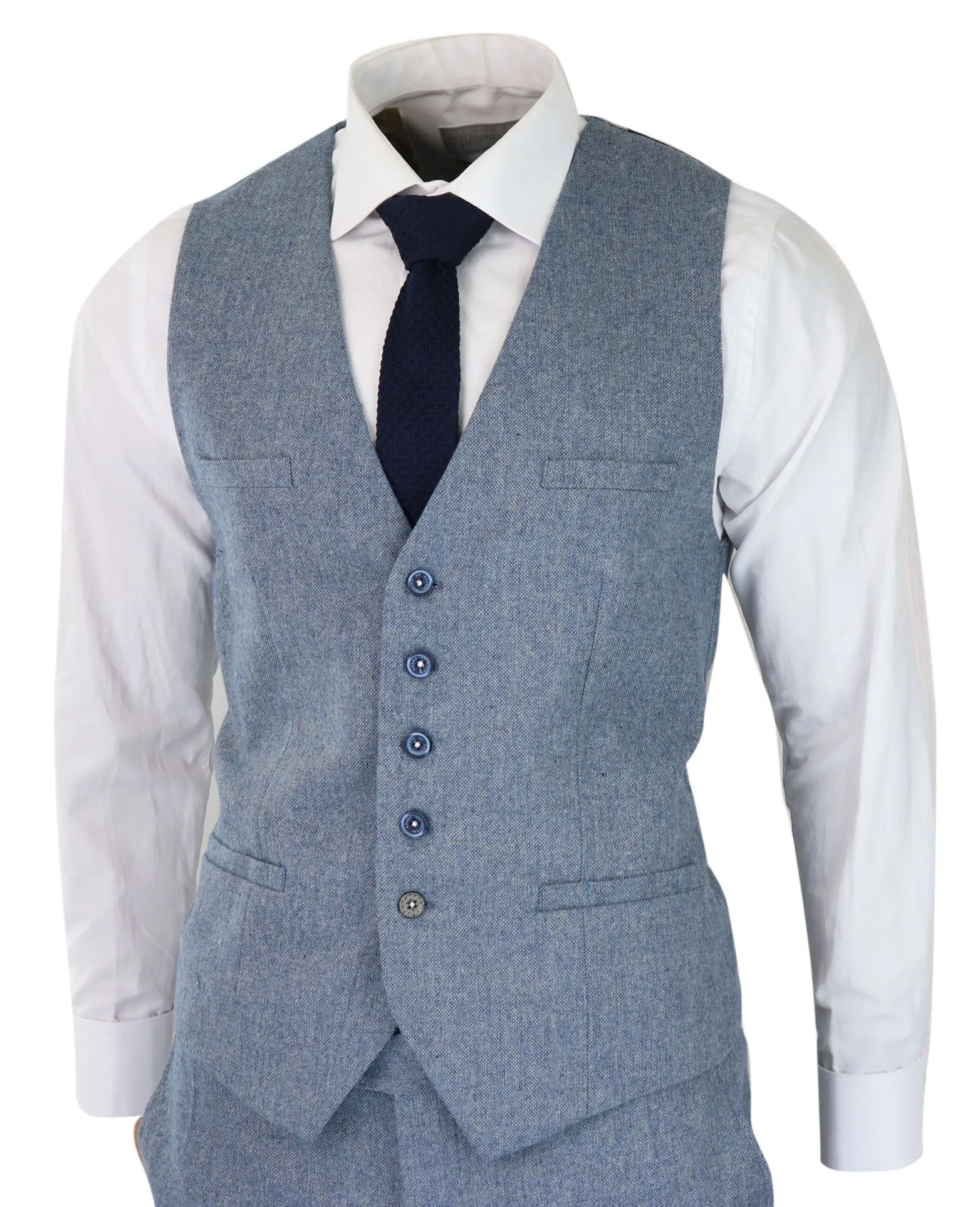 Wells 3 Piece Wool Suit Blue Tweed Vintage
