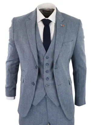 Wells 3 Piece Wool Suit Blue Tweed Vintage