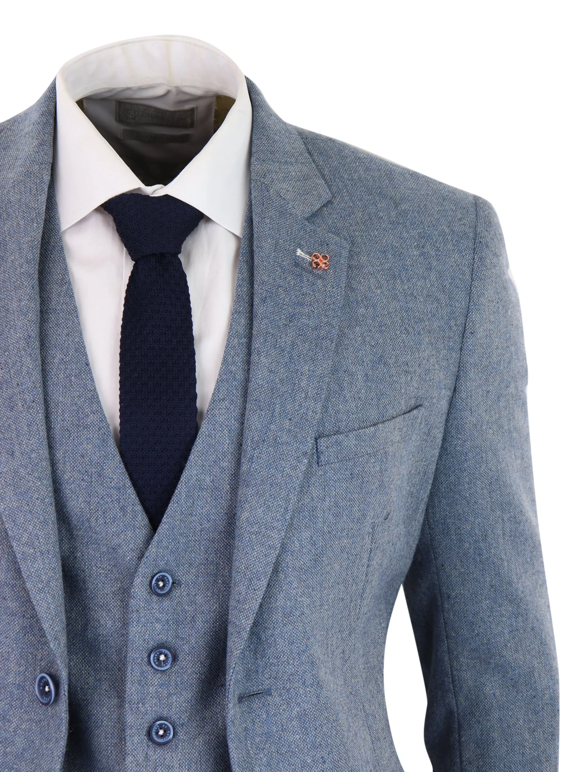 Wells 3 Piece Wool Suit Blue Tweed Vintage
