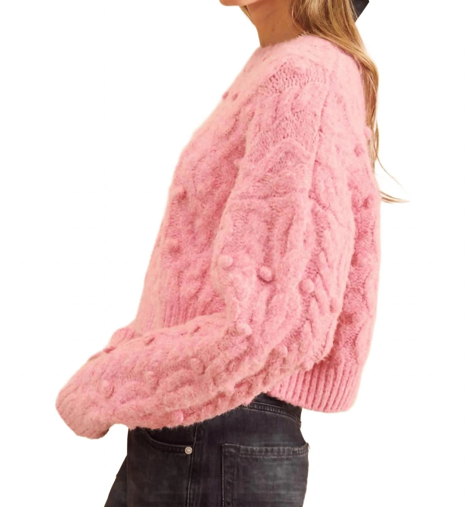 Wells Floral Texture Sweater In Bloom Pink