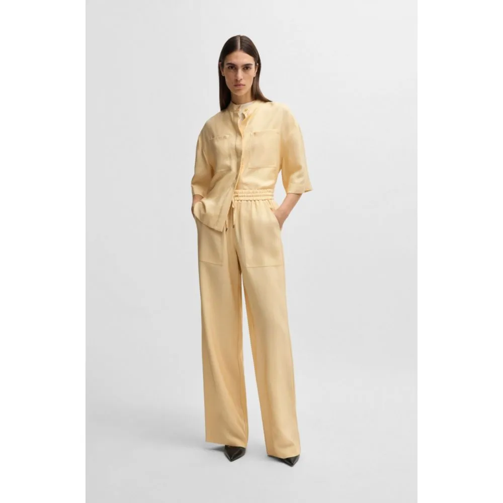 Wide-leg drawcord trousers in soft twill