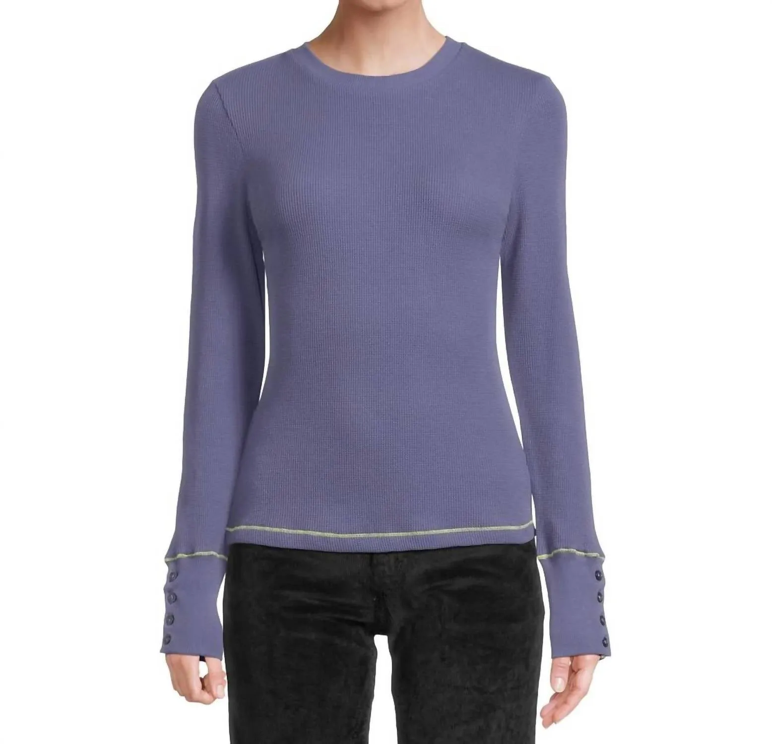 Willa Crew Neck Sweater With Button Cuff In Moonlit