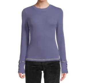 Willa Crew Neck Sweater With Button Cuff In Moonlit