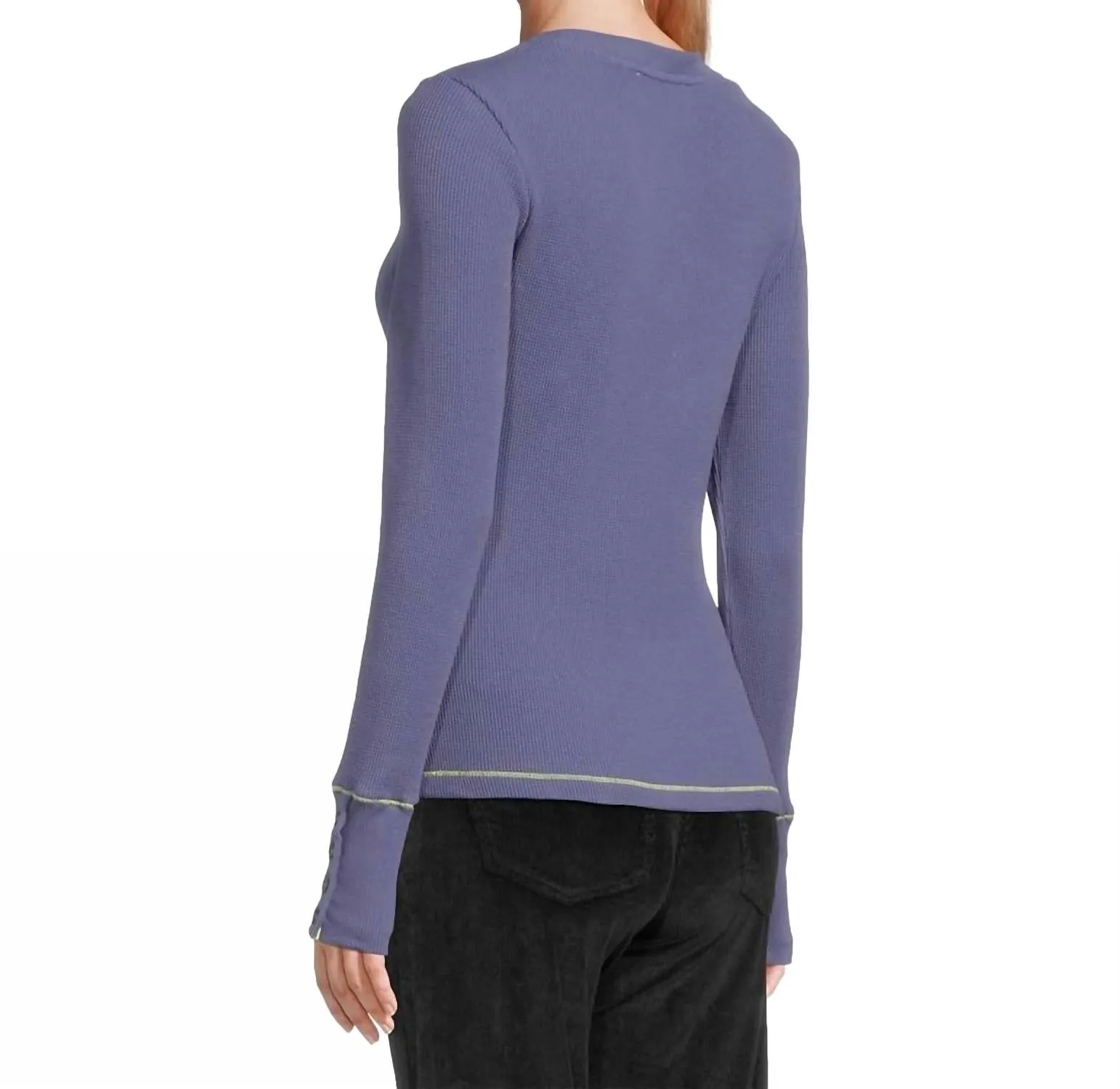 Willa Crew Neck Sweater With Button Cuff In Moonlit