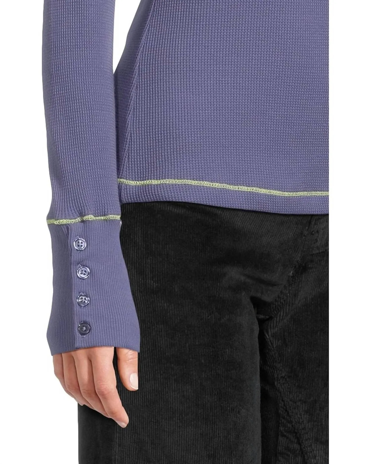 Willa Crew Neck Sweater With Button Cuff In Moonlit
