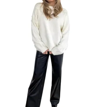 Willow Fringe Sweater In Soft Ivory